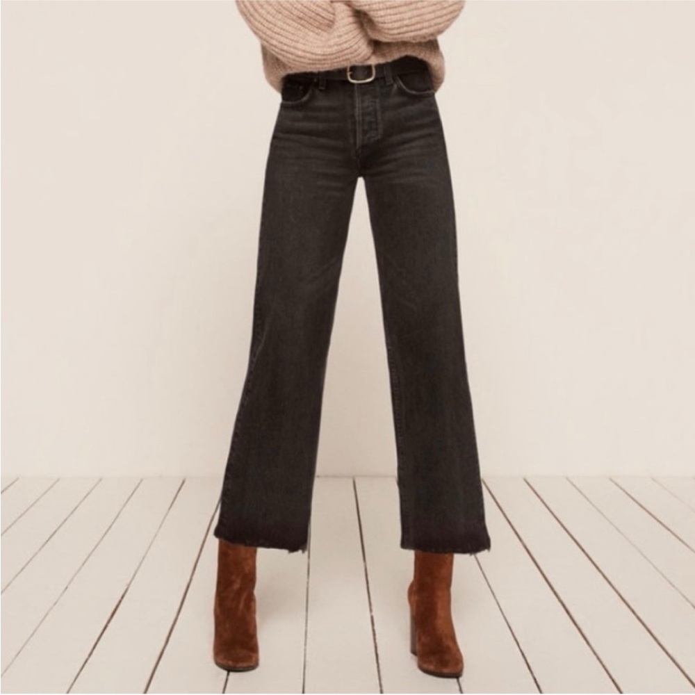 Reformation Black Cropped Jeans with Frayed Hem
